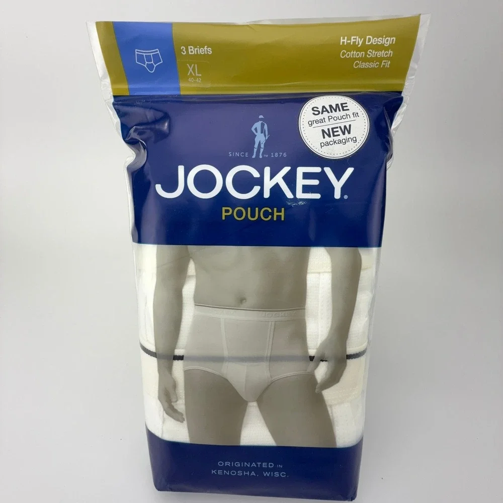 Jockey Pouch Mens 3-Pack Briefs White XL 40-42 Cotton Stretch H-Fly 001145/100